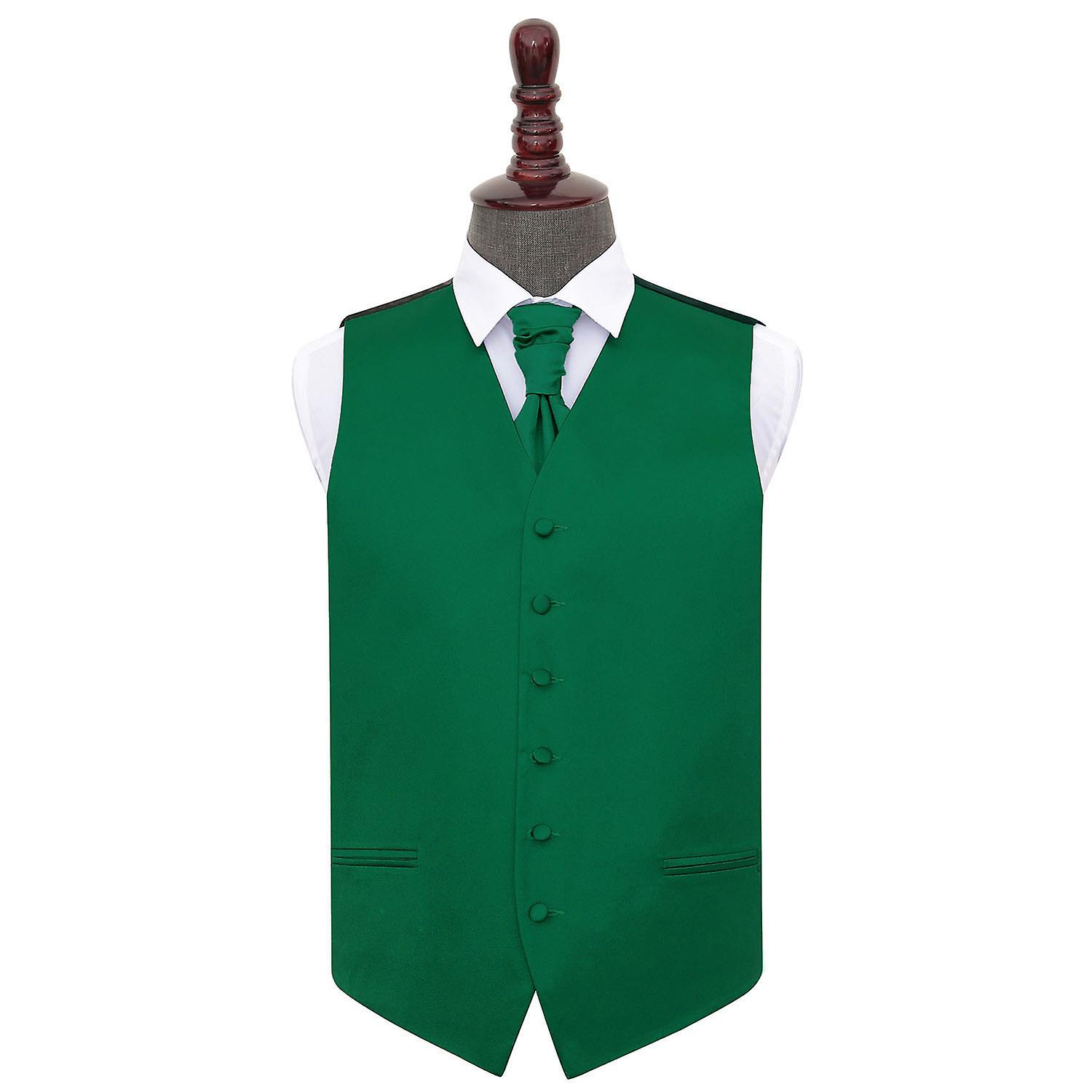 Emerald Green Plain Satin Wedding Waistcoat and Cravat Set