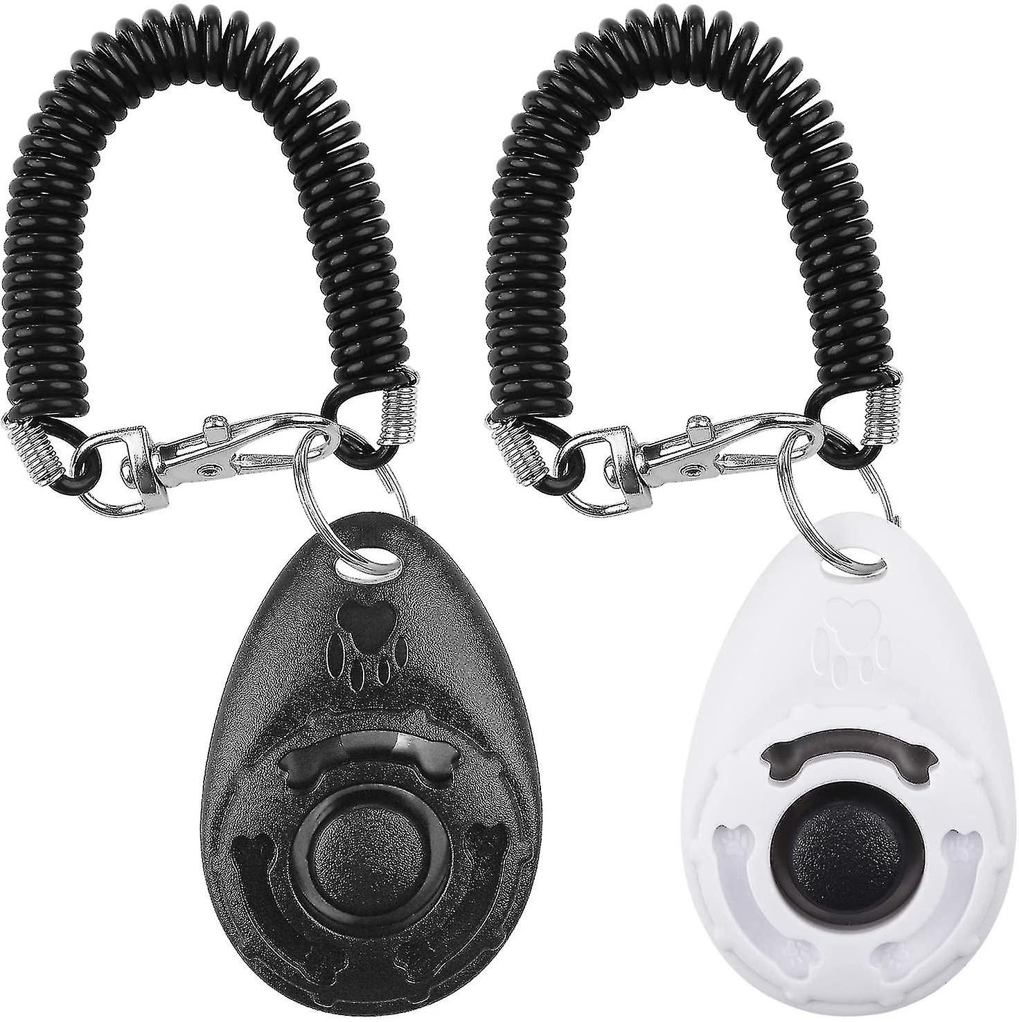 Dog Clicker, Training Clicker With Wrist Strap, Large Button Clicker, Dog Training And Dog Training Dog Cat Horse (2 Pack, +white)