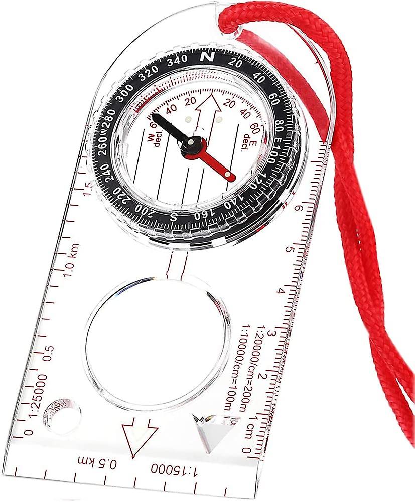 Multifunctional Waterproof Navigation Compass Map Ruler Magnifier for Explorer Hiking Map Reading and Navigation with Adjustable Lanyard