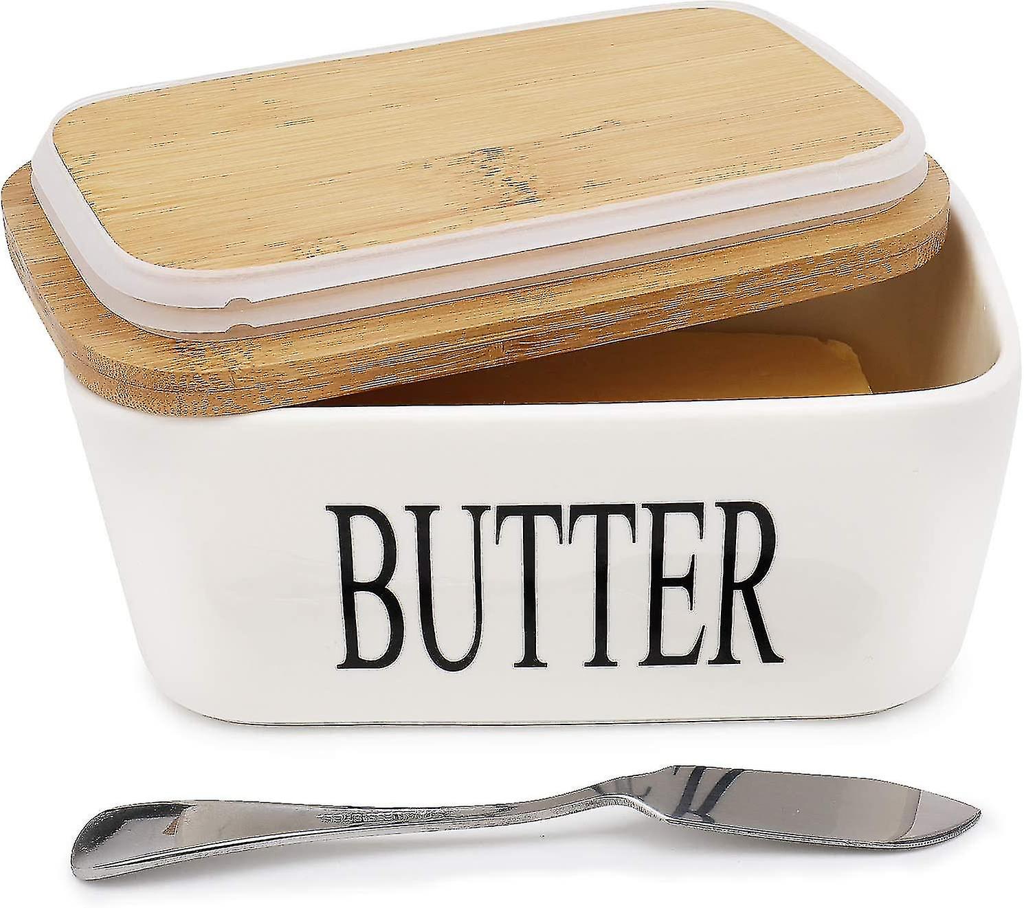 Butter Dish Porcelain Butter Dish Wooden Lid And Small Knife | Cheese Box For Storage In The Cusine