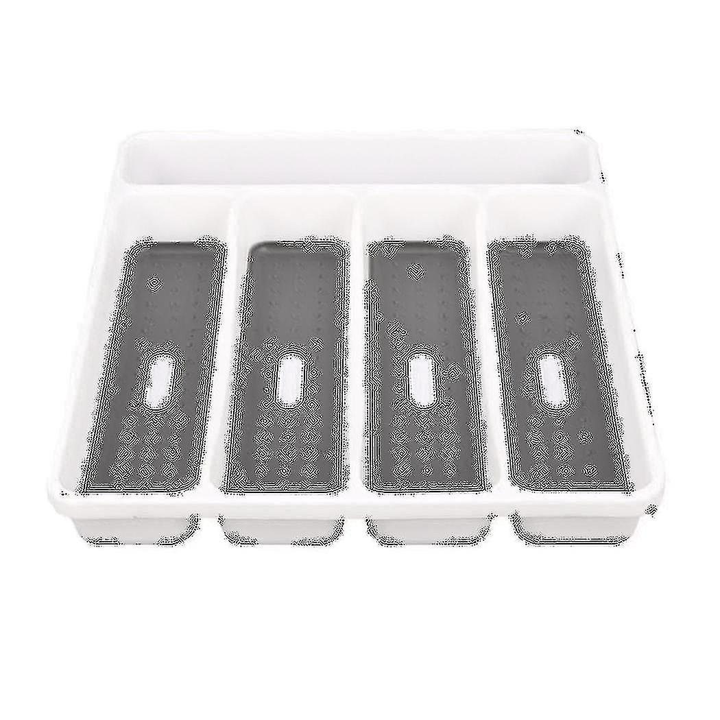 Large Gray Silverware Tray Fork Collection Container 5 Compartments Soft-grip Lining Plastic Cutler