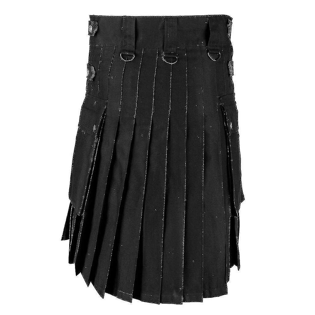 Mens Vintage Kilt Scotland Gothic Fashion Kendo Pocket Skirts Abbigliamento scozzese Nero L