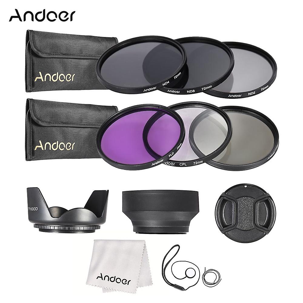 Kit de filtre d’objectif Andoer 72mm UV + CPL + FLD + ND (ND2 ND4 ND8) avec pochette de transport / capuchon d’objectif / support de capuchon d’objectif