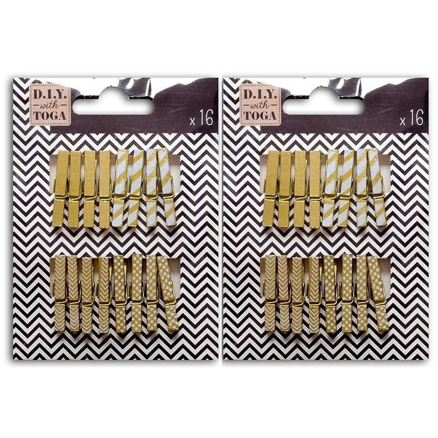 32 mini golden clothespins 3 cm