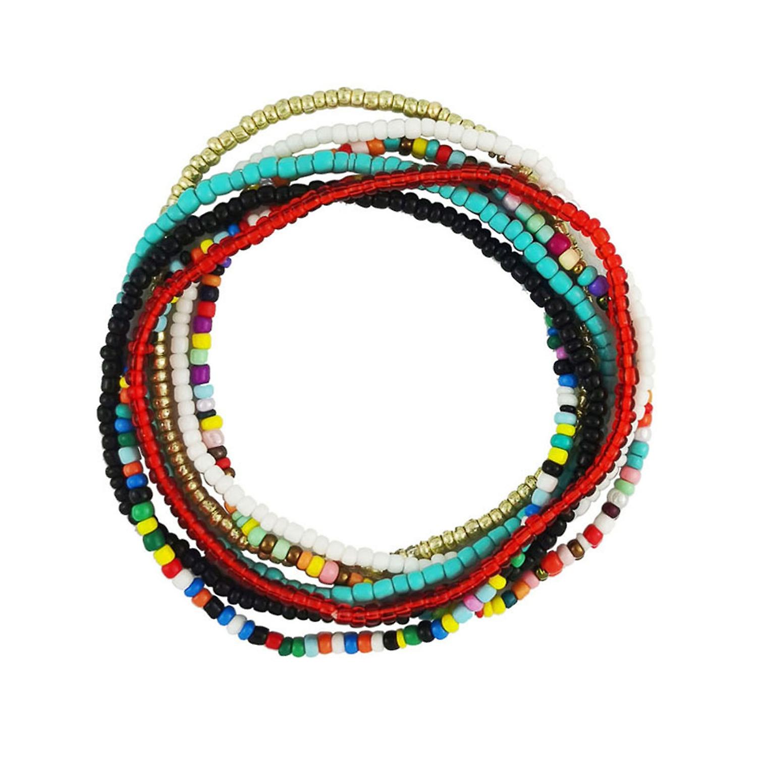 7Pcs/Set Bohemia Style Colorful Beads Anklets Handmade Creative Elastic Summer Beach Anklet Foot Cha