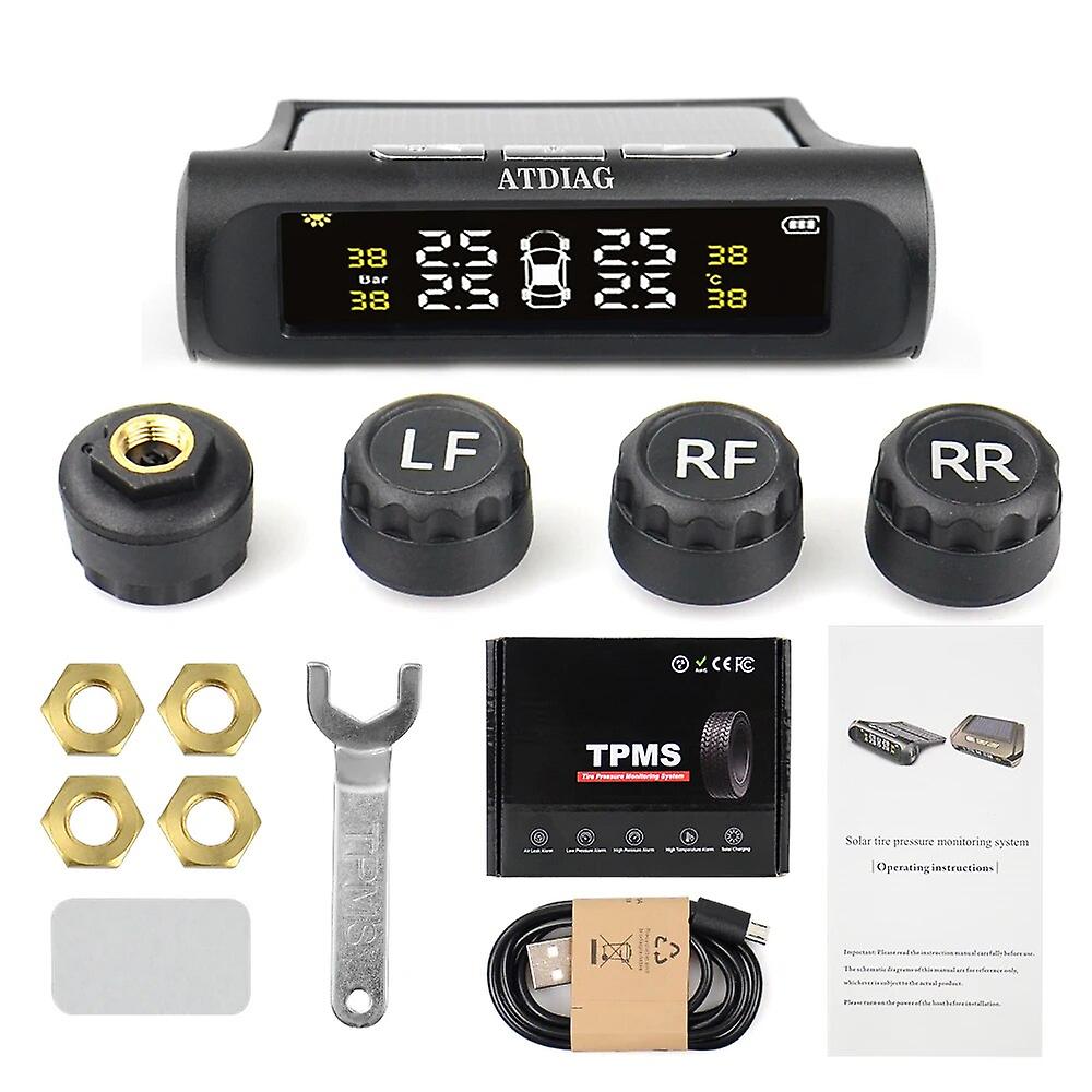Smart Car Tpms Sistema di monitoraggio della pressione dei pneumatici Energia solare Display LCD digitale Sistemi di allarme di sicurezza automatica Pressione dei pneumatici