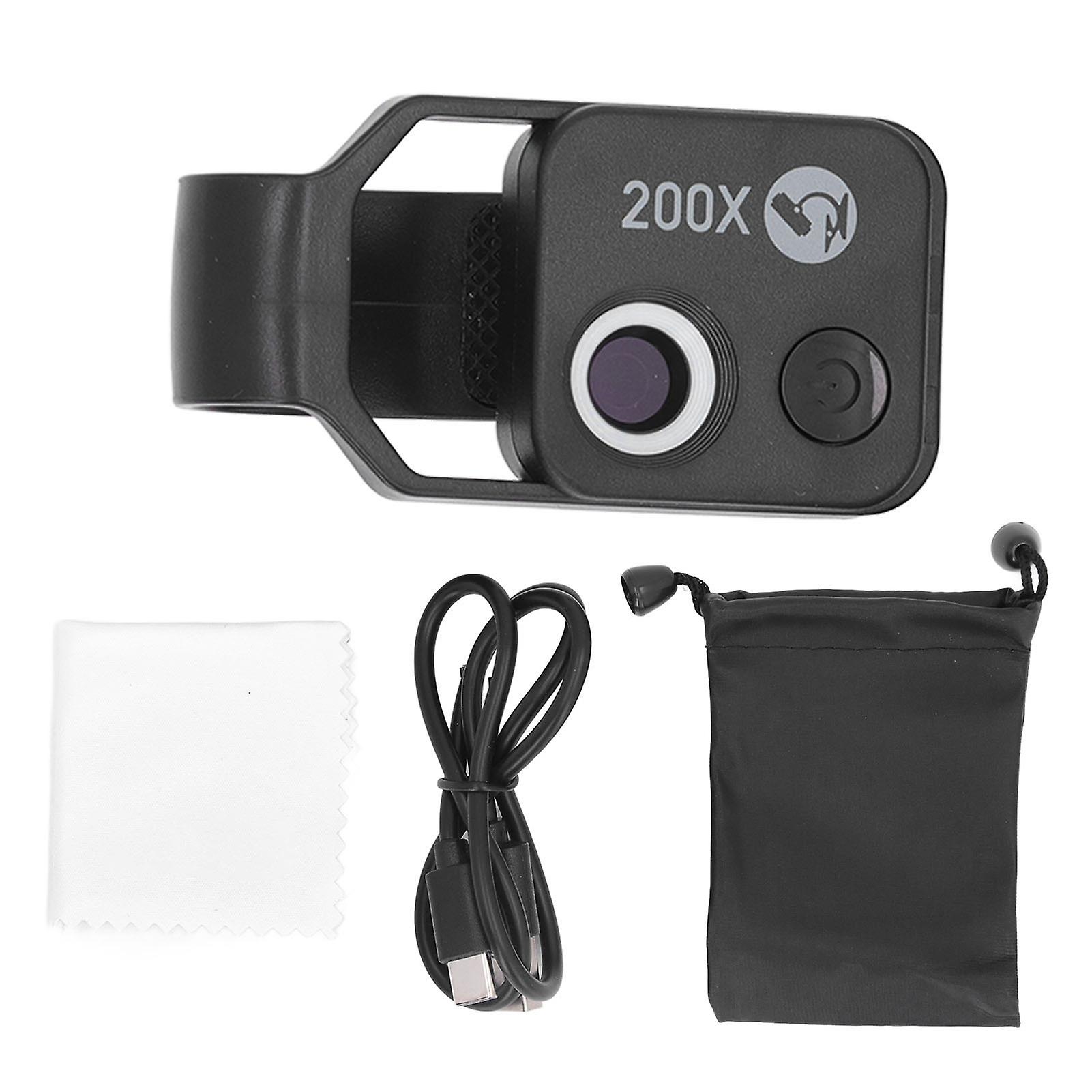 200x Phone Microscope Black Portable Usb Charging 110mah With Cpl Filter Phone Microscope Lens Magnifier For Biological Science Observation