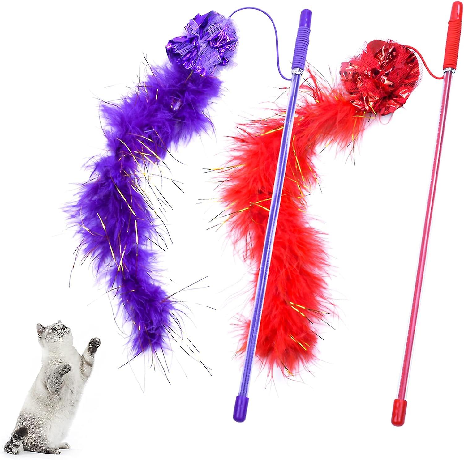 Feather Toy for Cats, 2PCS Interactive Cat Toy with Purple and Re