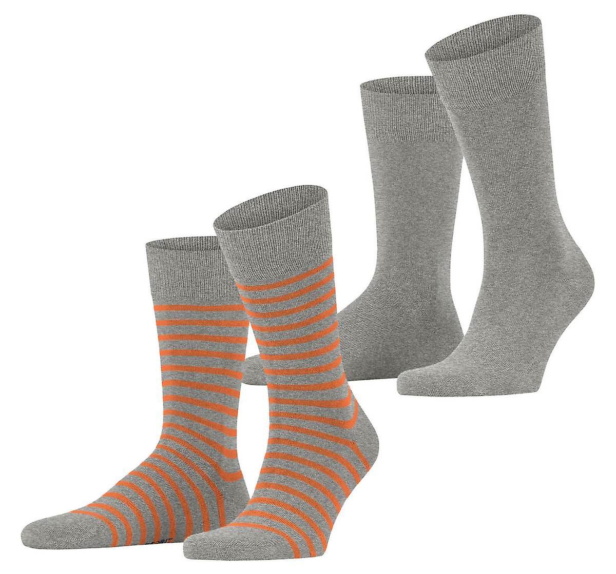 Esprit Fine Stripe 2 Pack Socks - Schiefer Grey/Orange