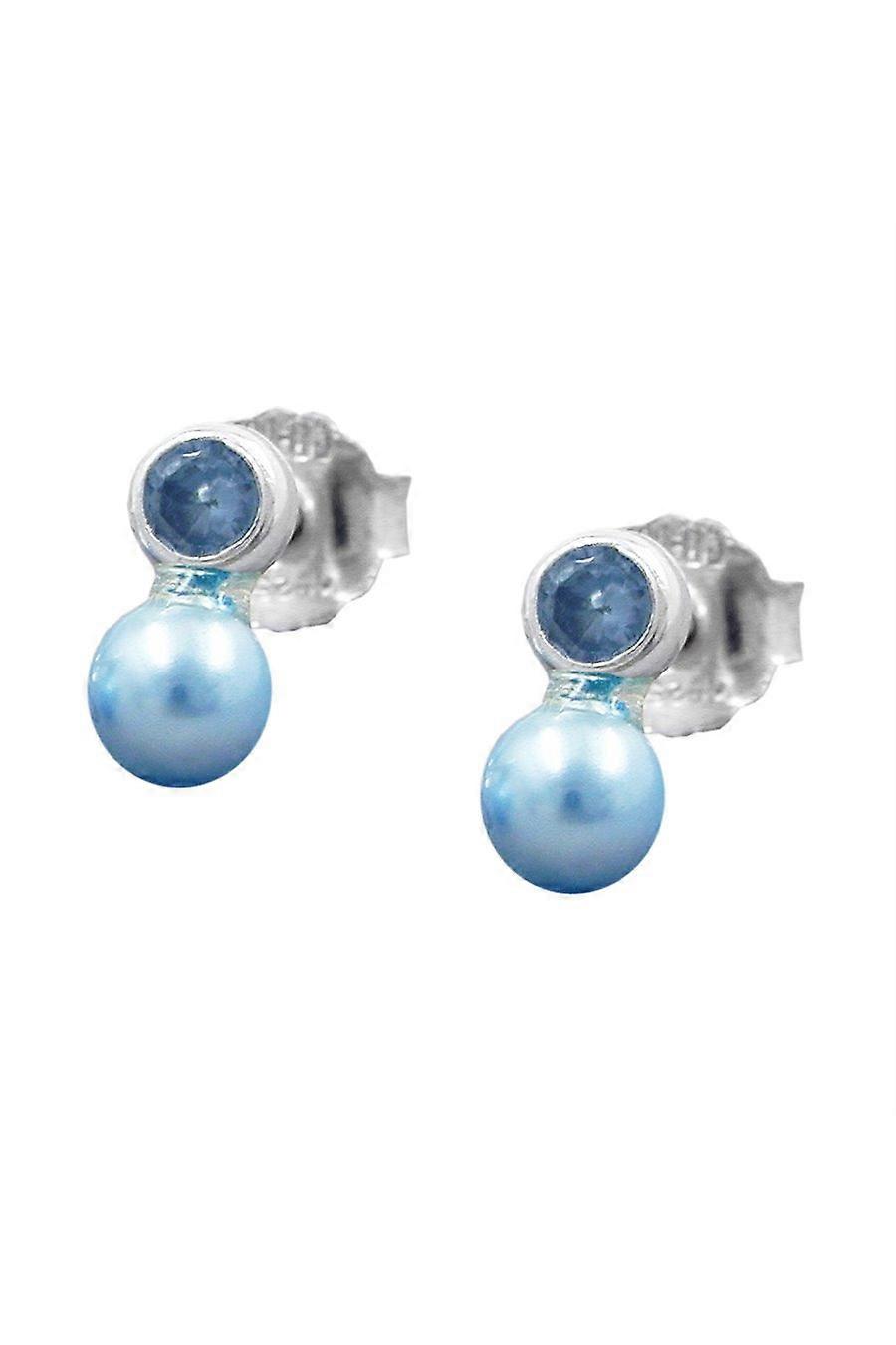 Earrings Bead And Cz Blue Silver 925 - Gl91217