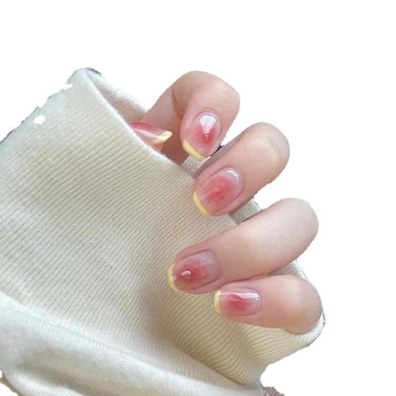 偽の爪のヒント偽の人工芸術DIYフィンガーカバーブラッシュブルーミングイエローショートタイプホワイト仕上げ