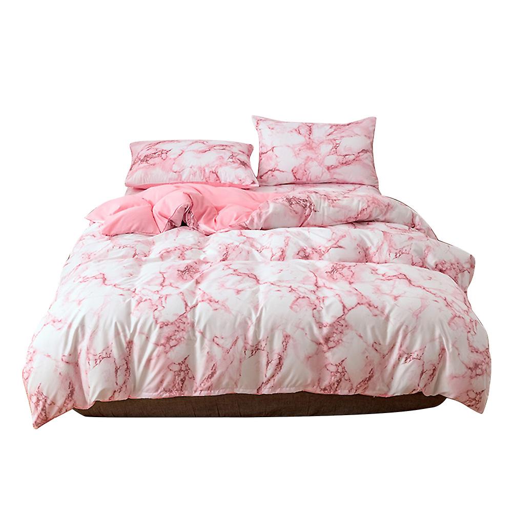 3 Pçs / set Marmorizado Impressão Poliéster Colcha Capa Fronha Roupa de Cama US-EU-Super King Size (Rosa)