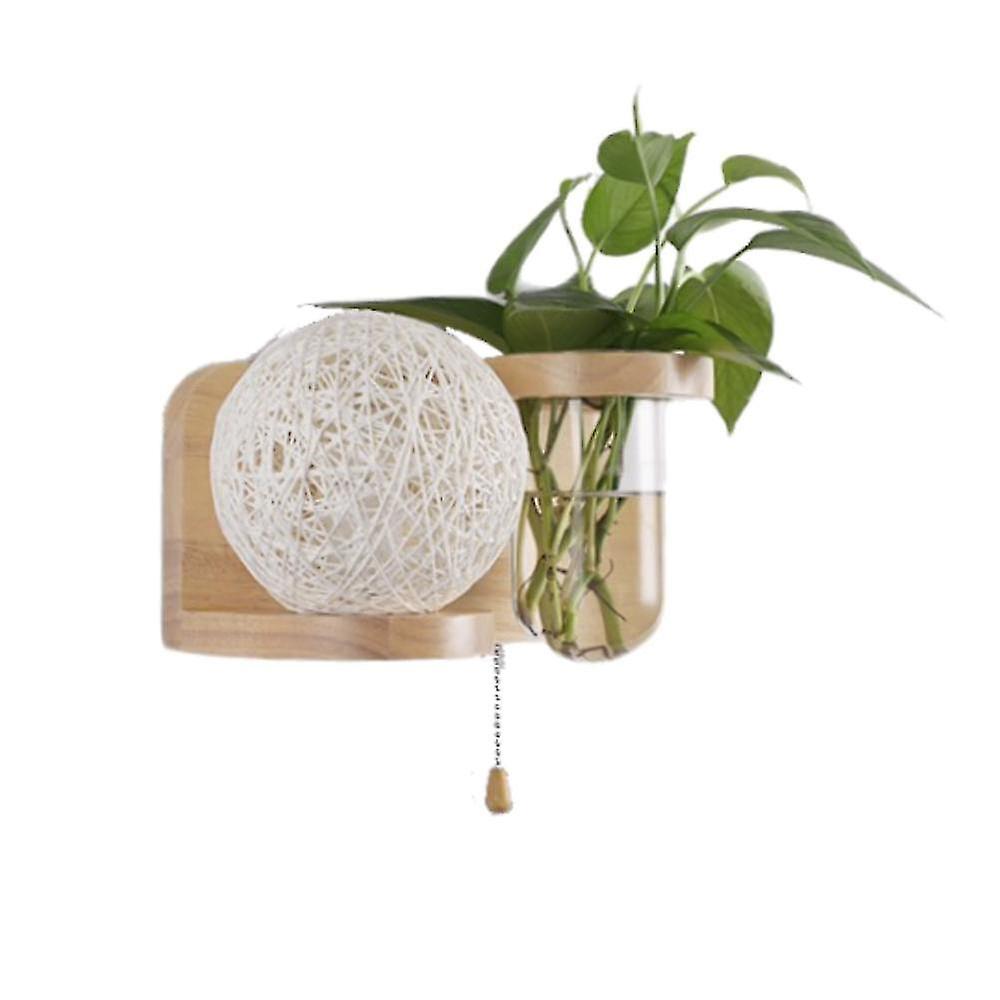 Indoor Solid Wood Wall Lamp, Creative Simple  Modern Style, Rattan Spherical Lampshade, Left Version 