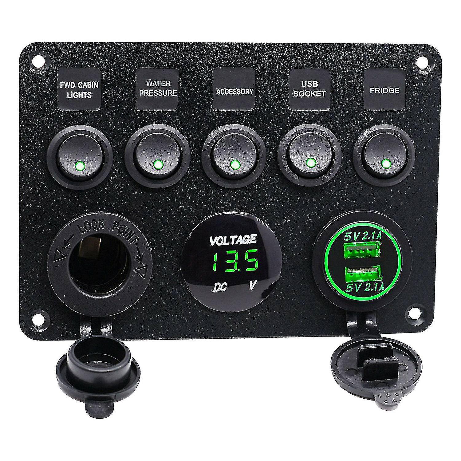 5 Gang 12V / 24V Inline-Sicherung Box Led Switch Panel Dual USB Auto Boot LKW Camper