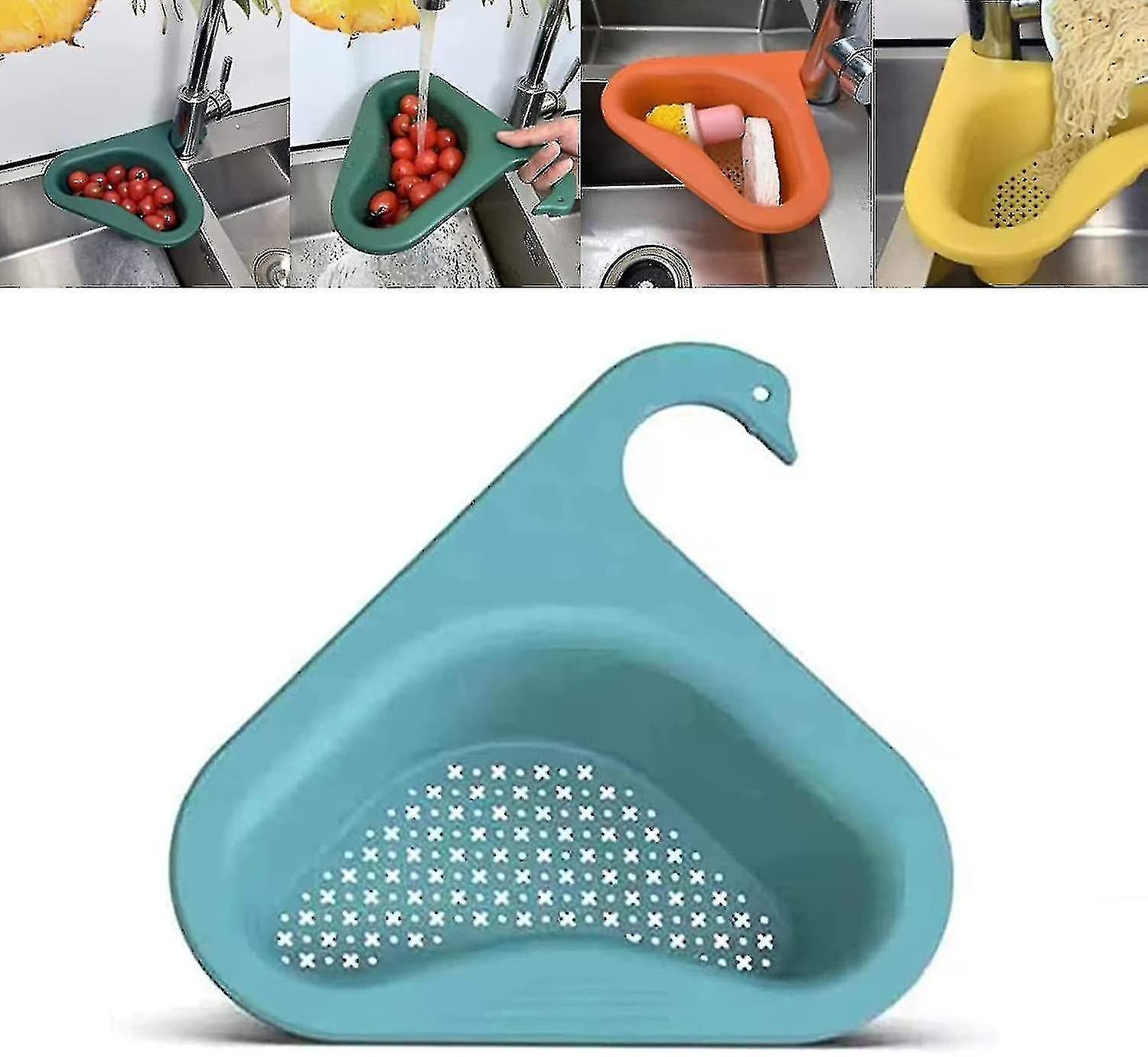 Drain basket for kitchen sink, triangle sink drain rack corner kitchen sink strainer basket, multifu