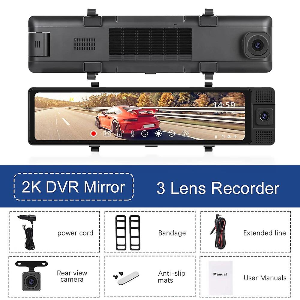 3 Channel Dashboard Camera Front Rear Three Way Car Dashboard Camera Full Hd 2k+dual 1080p Camera Automobile Dash Cam Dvr