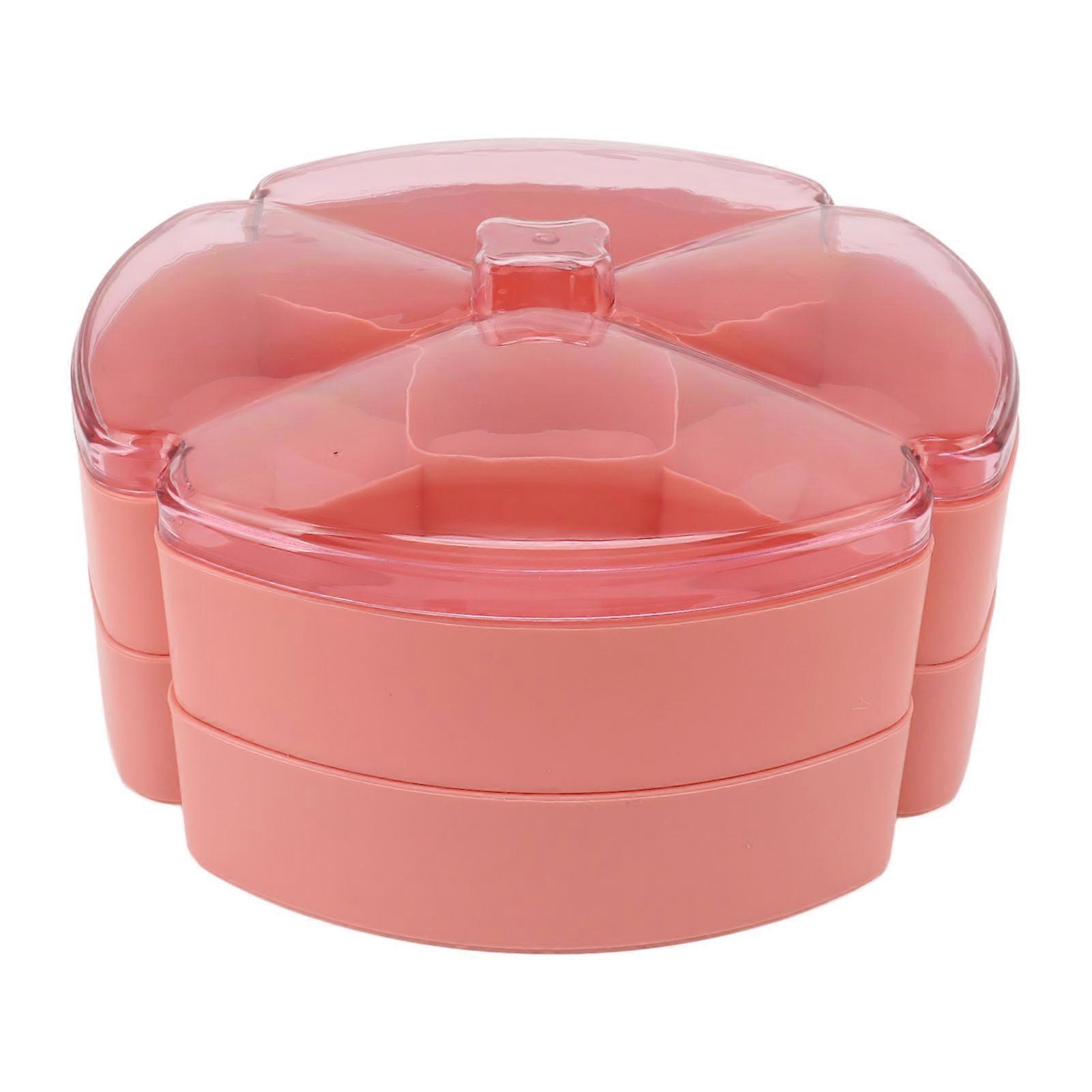 Plastic Divided Serving Tray Double Layer Divided Serving Dish Nut Platter Candy Snacks Dried Fruit Plate With Lid Pink