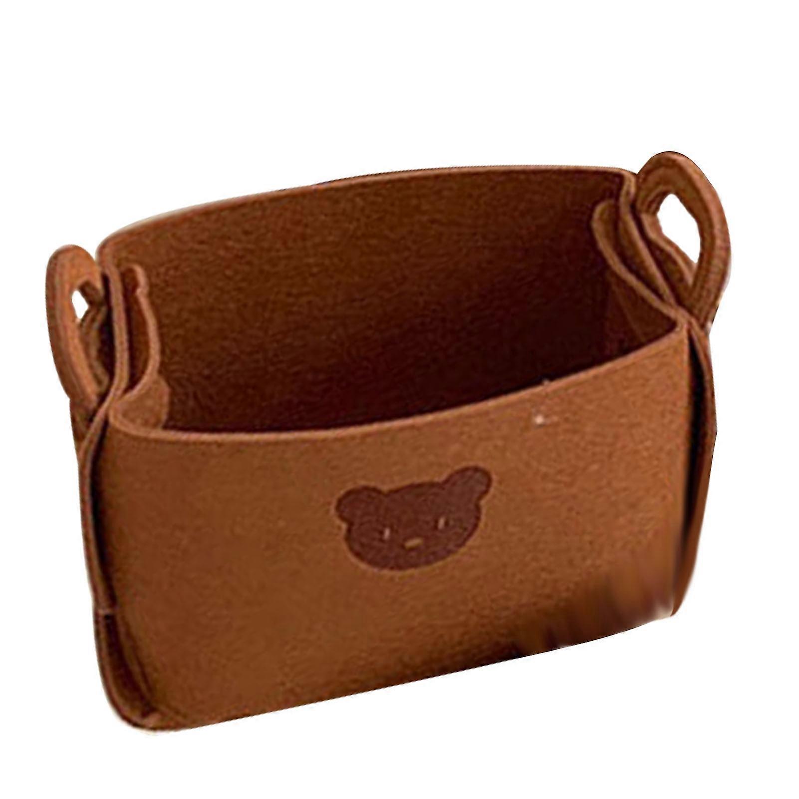 Felt Storage Basket With Handles Foldable Laundry Snacks Toys Clothes Bin For Home Desktop Bear Pattern Reddish Brown