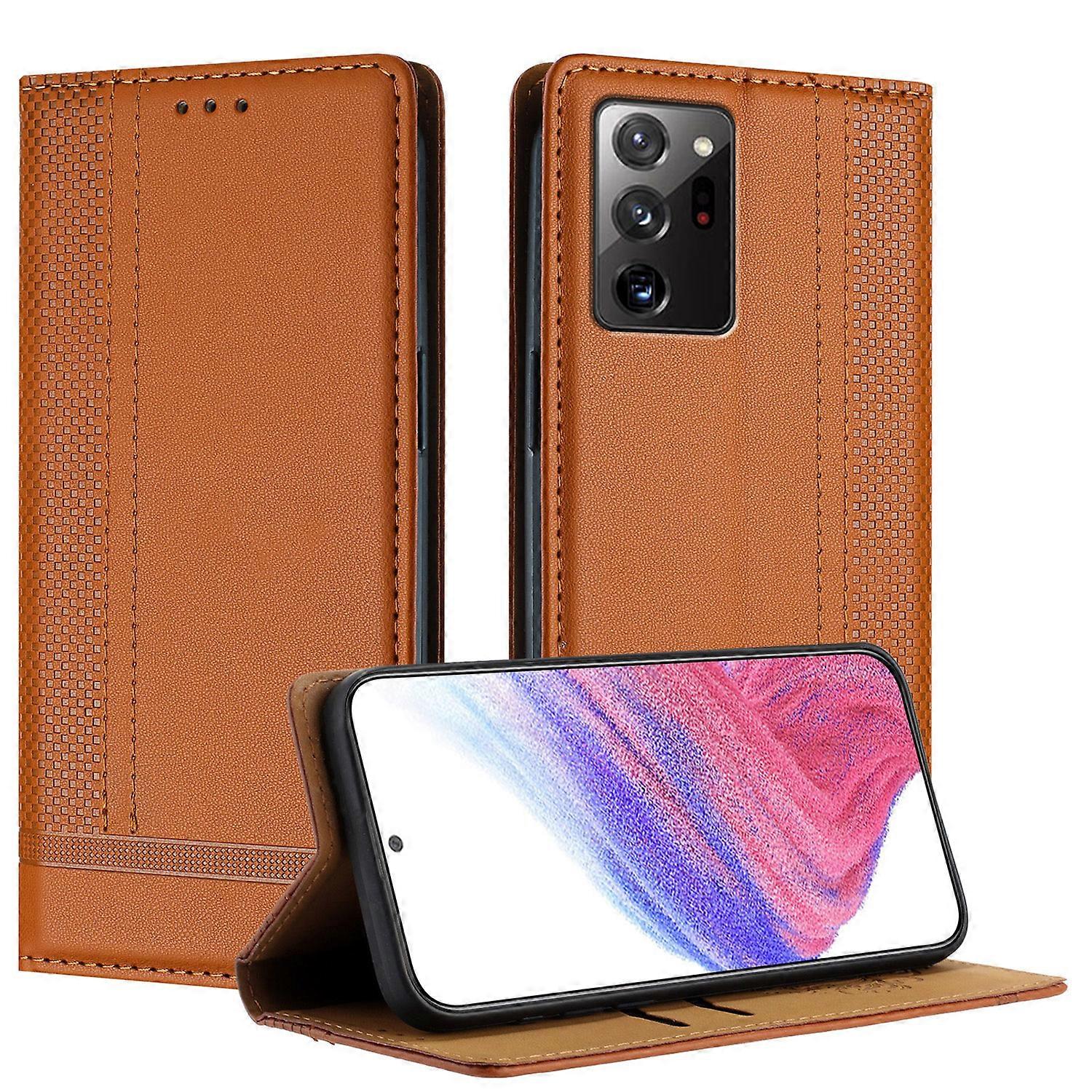 Case For Samsung Galaxy Note20 Ultra, Vintage Stitch Leather Wallet Case Card Slot Kickstand Magnetic Closure Shockproof Flip Folio Case Cover