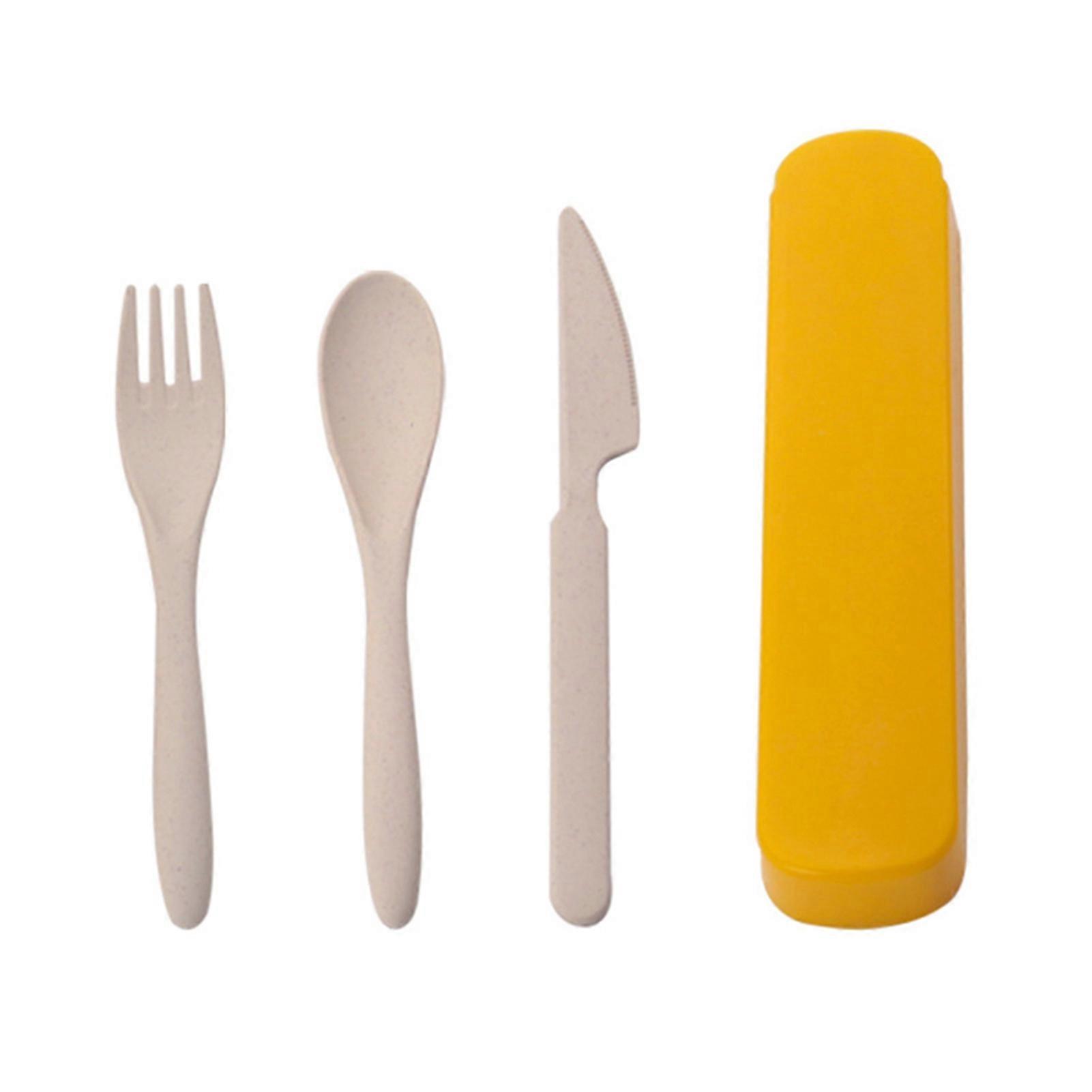 4 Set Wheat Straw Cutlery Portable Travel Utensils Set with Case Knife Fork Spoons Tableware Set Nordic Blue Green Yellow Blue