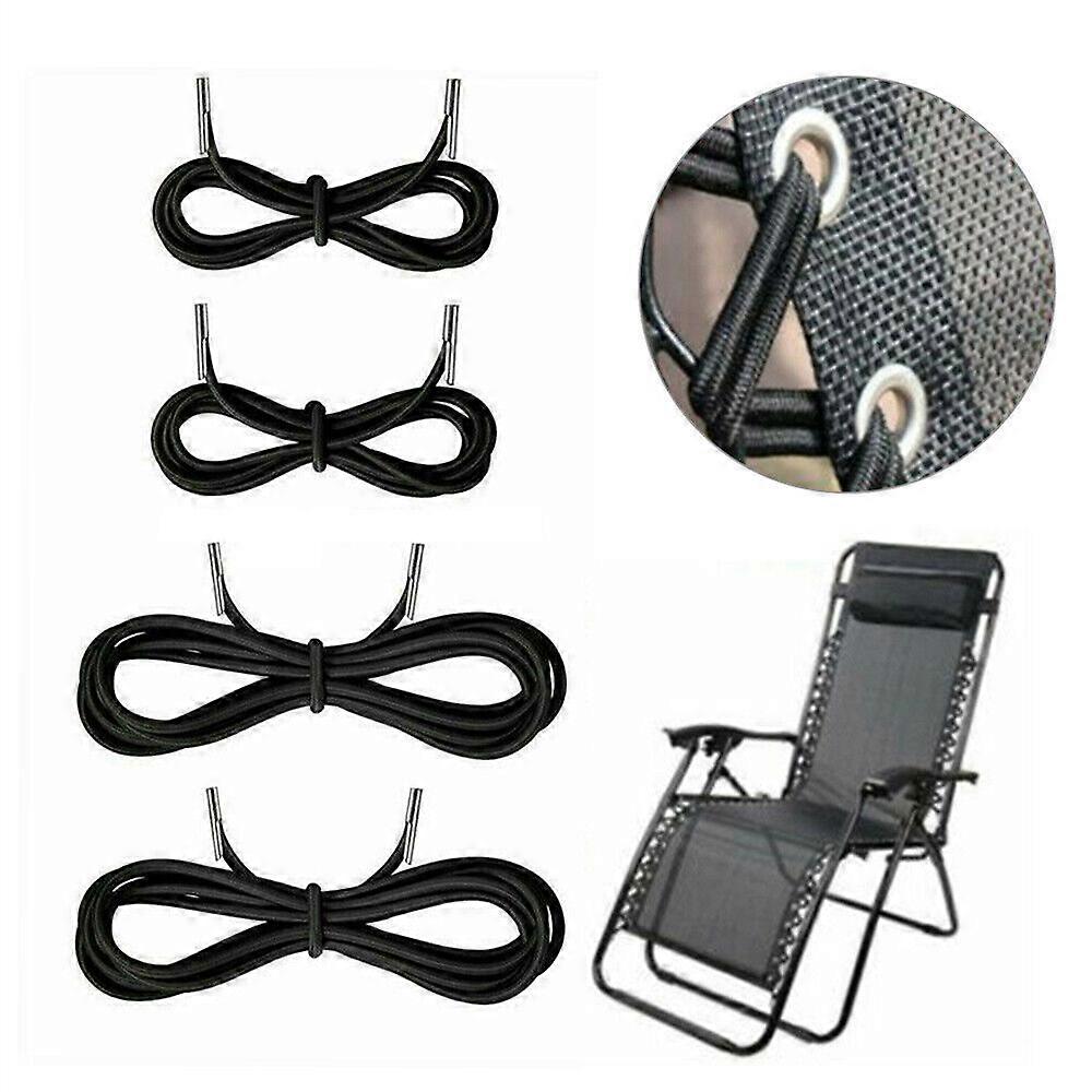 Elastic laces with tips for zero gravity chair, deck chairs for Lafuma RSX/RSXA, Redwood, Kit of 4 laces, Black, 2.2m*2pcs, 1.37m*2pcs.