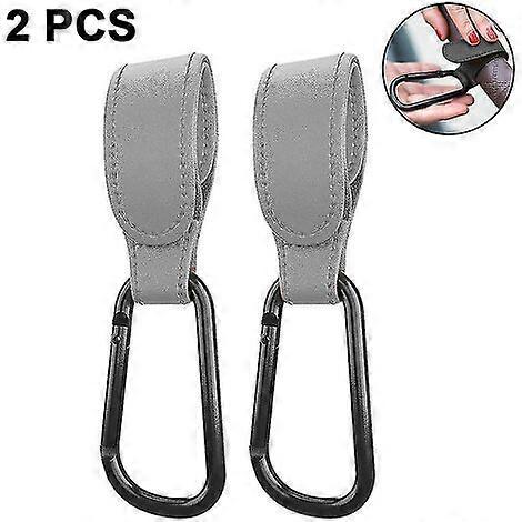 2 pieces pram hooks (grey), PU leather hooks, adjustable pram hooks