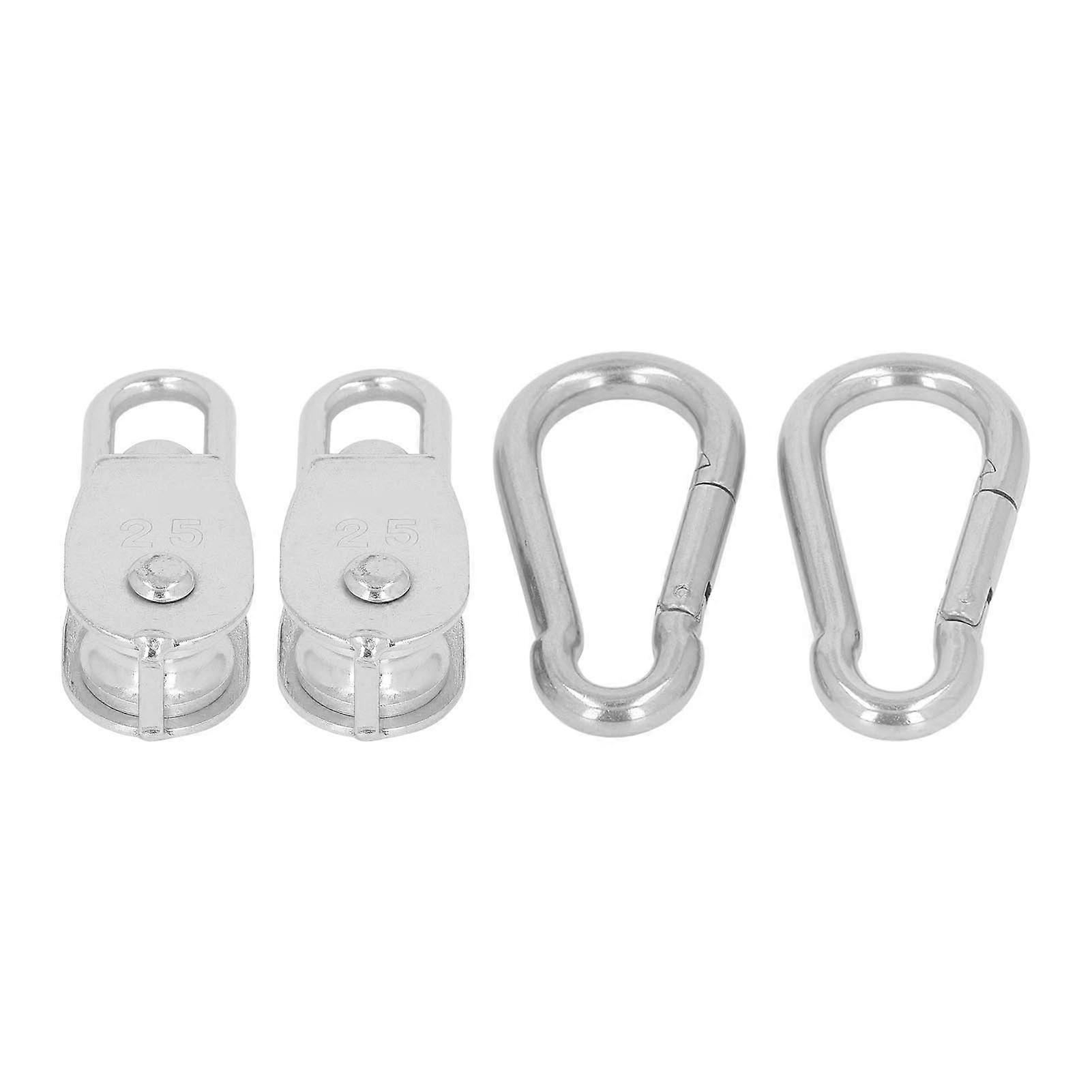 2pcs Single Pulley Block M25 Stainless Steel Rustproof 360 Rotating Traction Wheel With M9 Spring Hook