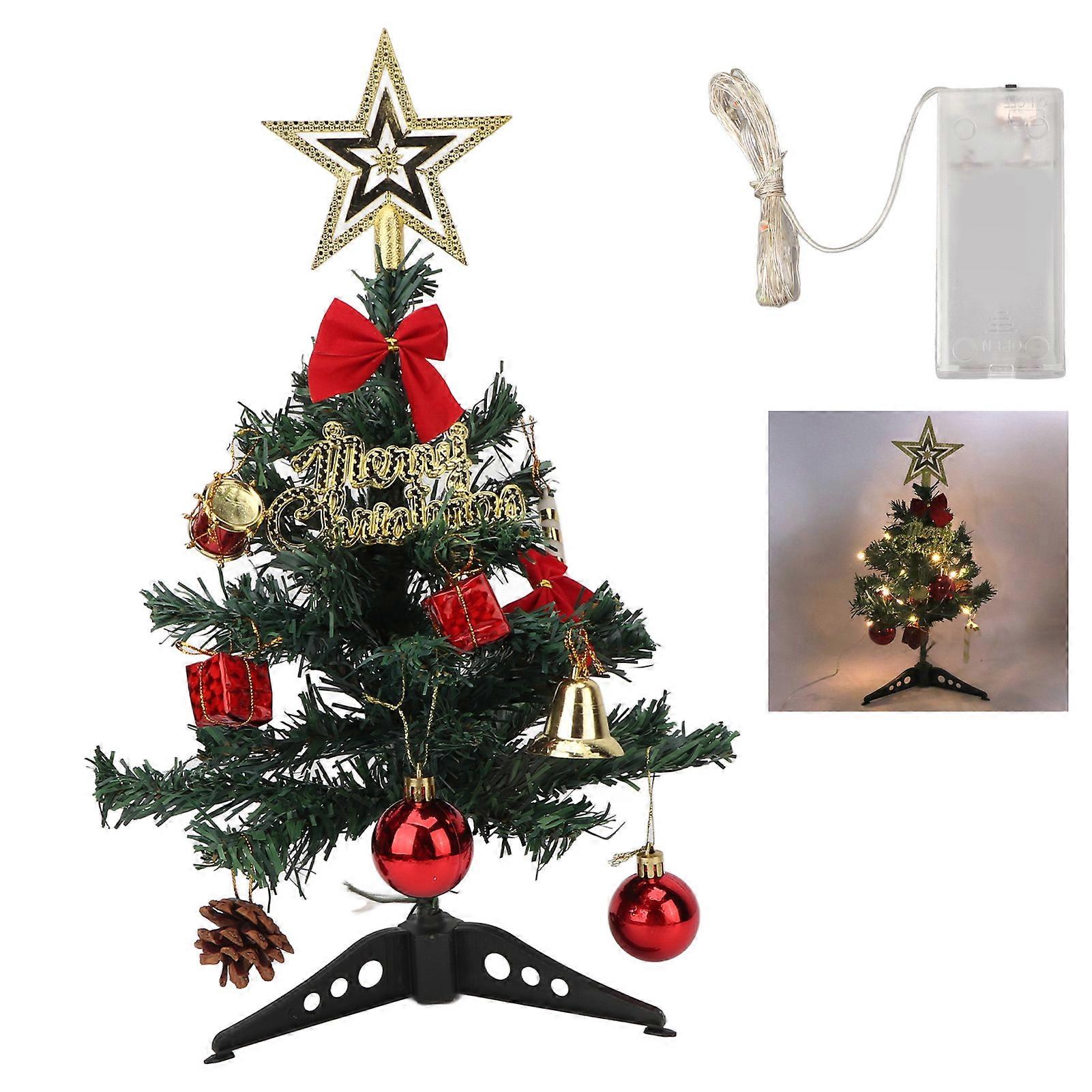 Tabletop Christmas Tree Home Beauty Salon Mini Artificial Christmas Tree With Led String Light Ornament 11.8 Inch Colorful Light