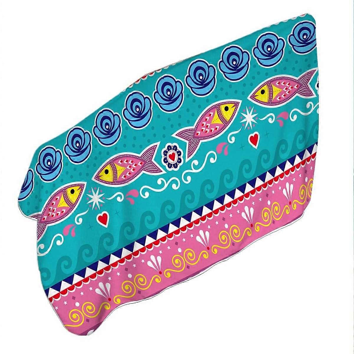 Multi Colored Oriental Fish Design Microfiber Beach Towel