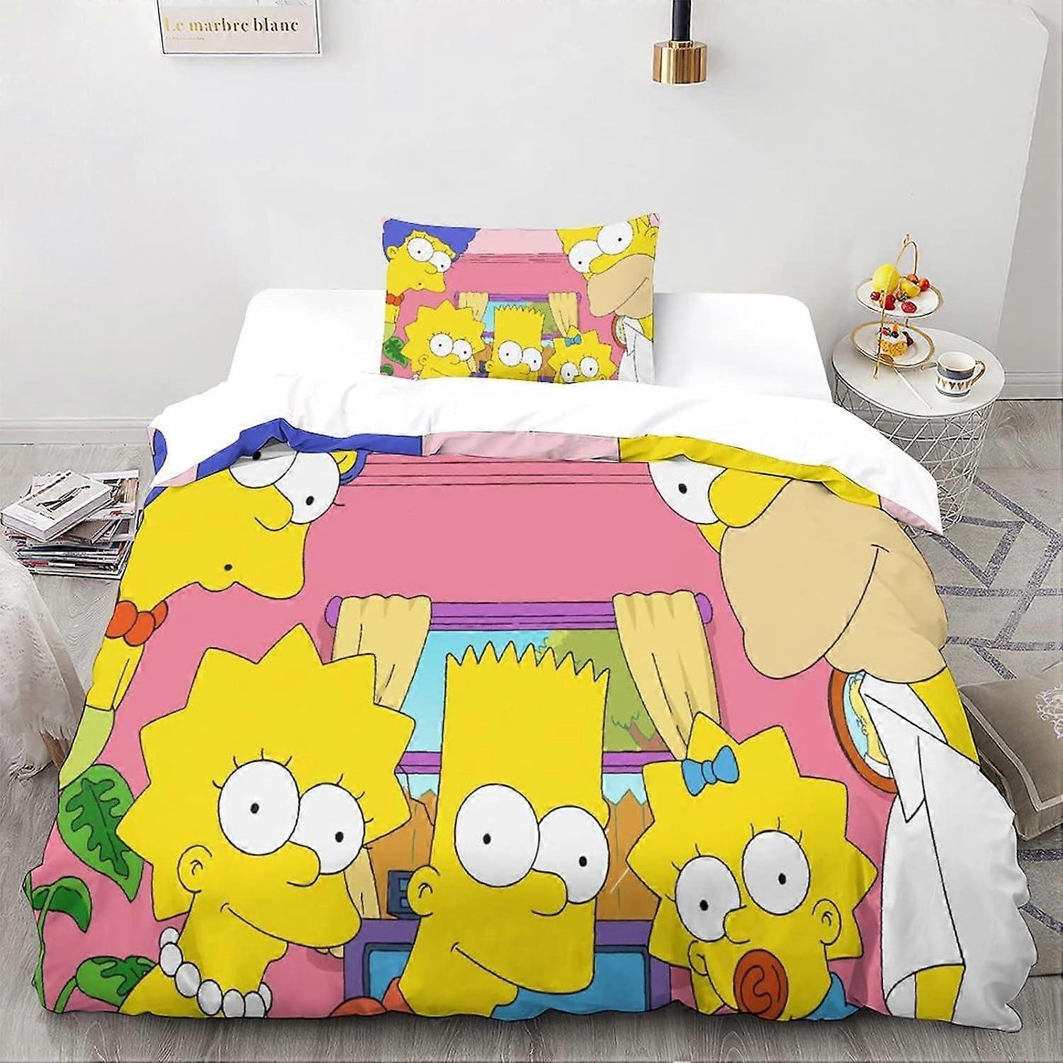 The_Simpsons Duvet Cover Animation Characters with Pillowcases Printed D Animation Bedding with Zipper Closure Anti-Slip Duvet Cover 135*200 CM