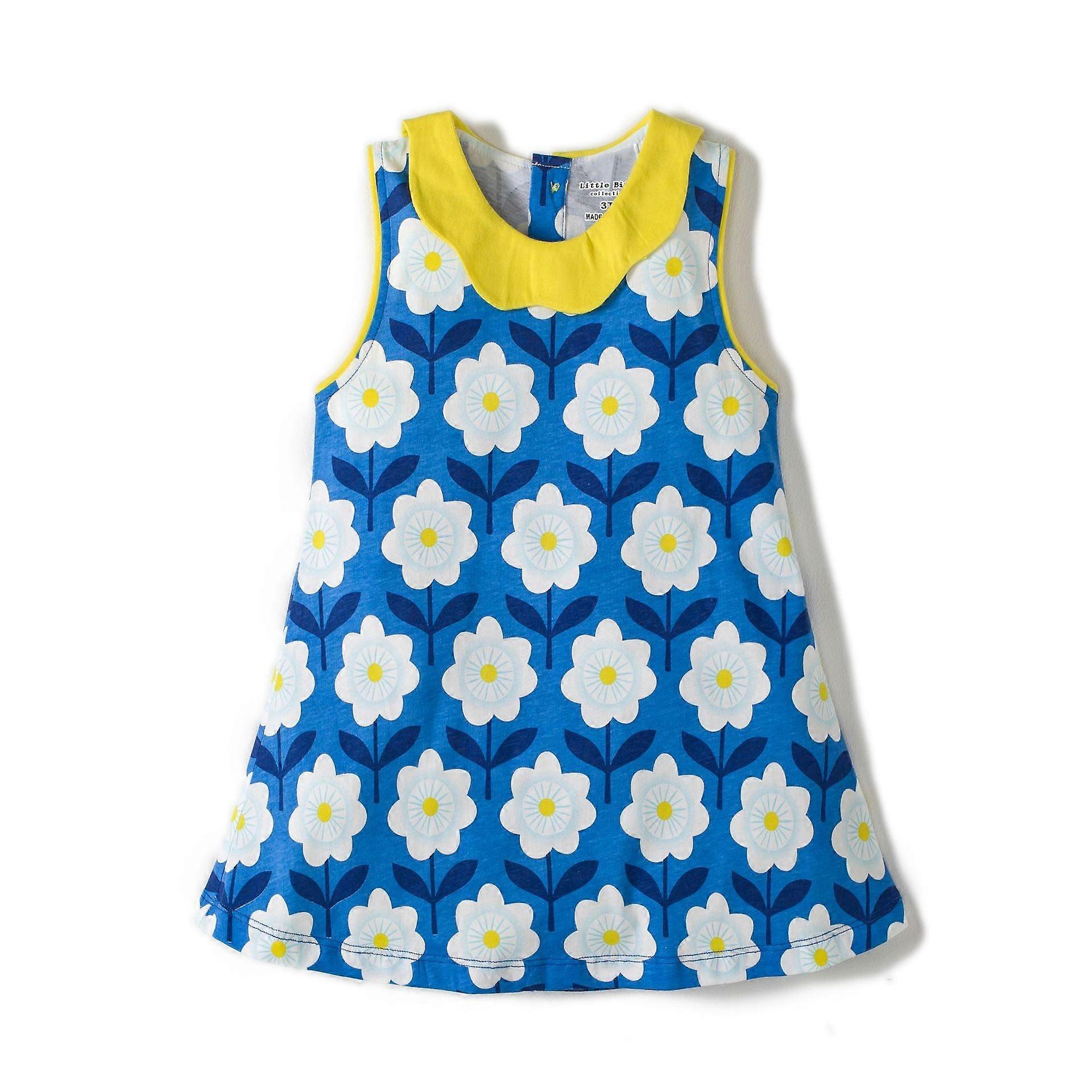 סגנון חמוד דפוס שמלת ילדה קטנה ללא שרוולים אנימציה פרחוני כחול שמלה