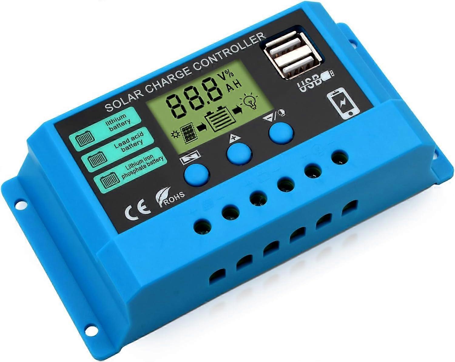 30A Solar Panel Charge Controller,12V/24V Solar Panel Battery Regulator with Dual USB Port and LCD Display suitable