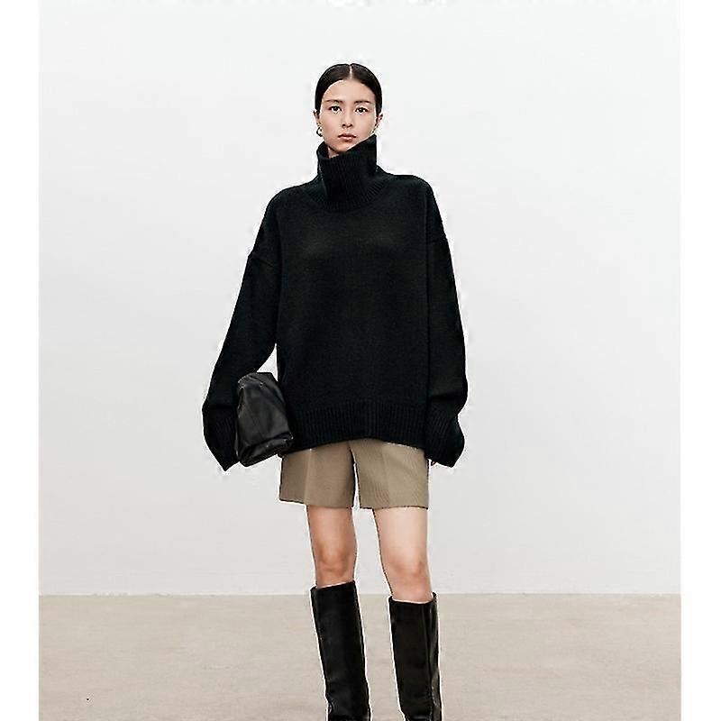 Turtleneck Pure Cashmere Genser Kvinnelig Løs Og Tykk Sløv Lazy Wind Pullover Genser Strikking Base Ull Genser-Xinhan