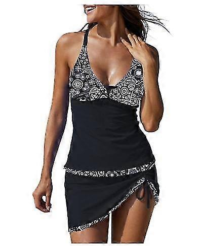 Femmes Sexy Tankini Maillots de bain avec jupe 2 pièces Maillot de bain Color Block Maillots de bain