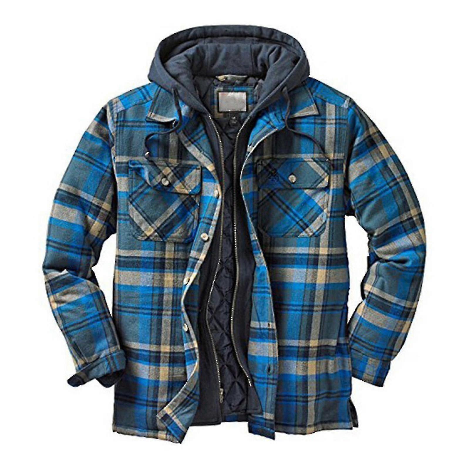 Gesteppte dicke karierte langärmelige lose Jacke Herren Hoodie Gesteppter gefütterter Flanell