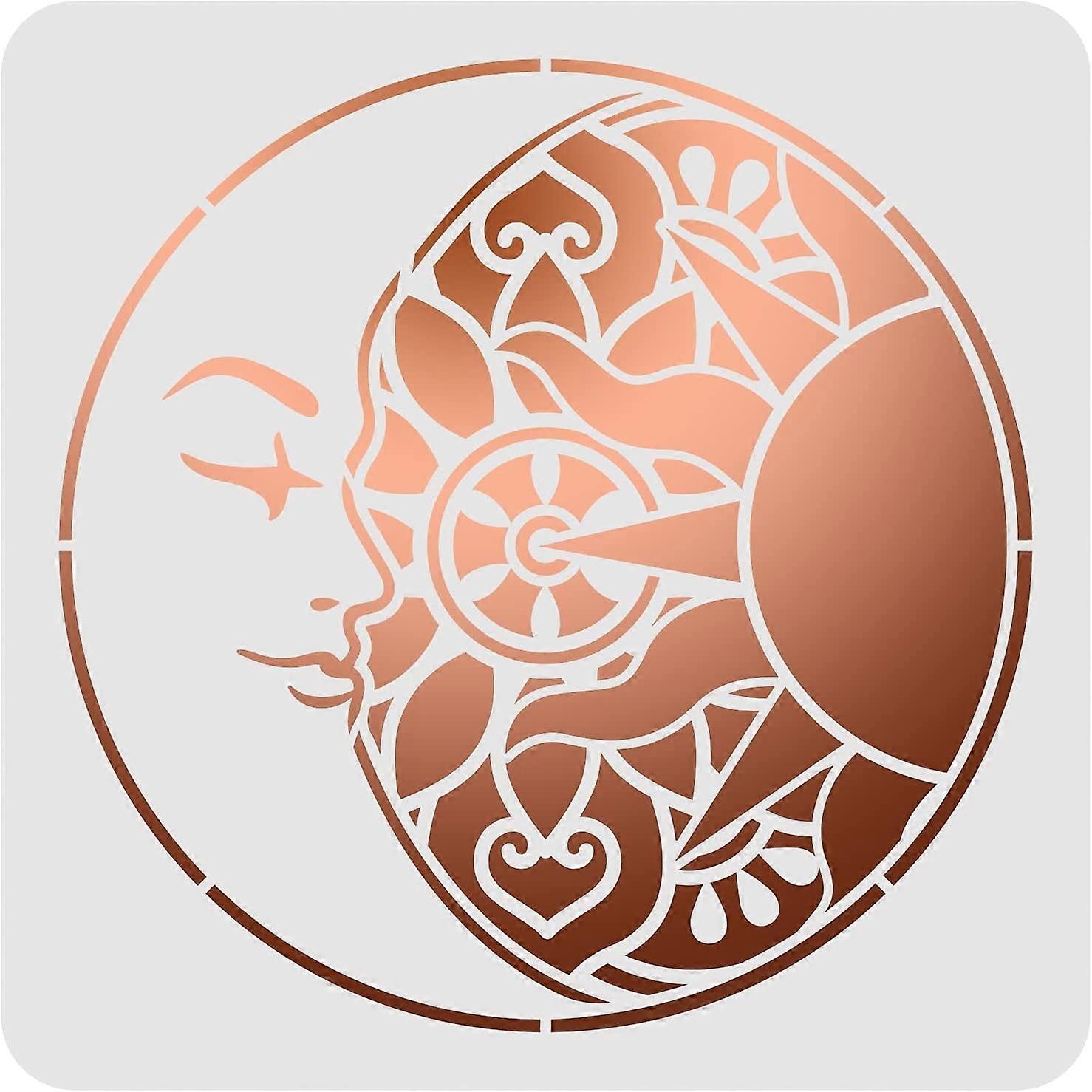 Mandala Sun and Moon Stencils Decoration Template Plastic Sun and Moon Drawing Painting Stencils Square Reusable Stencils for Painting on Wood Floor W