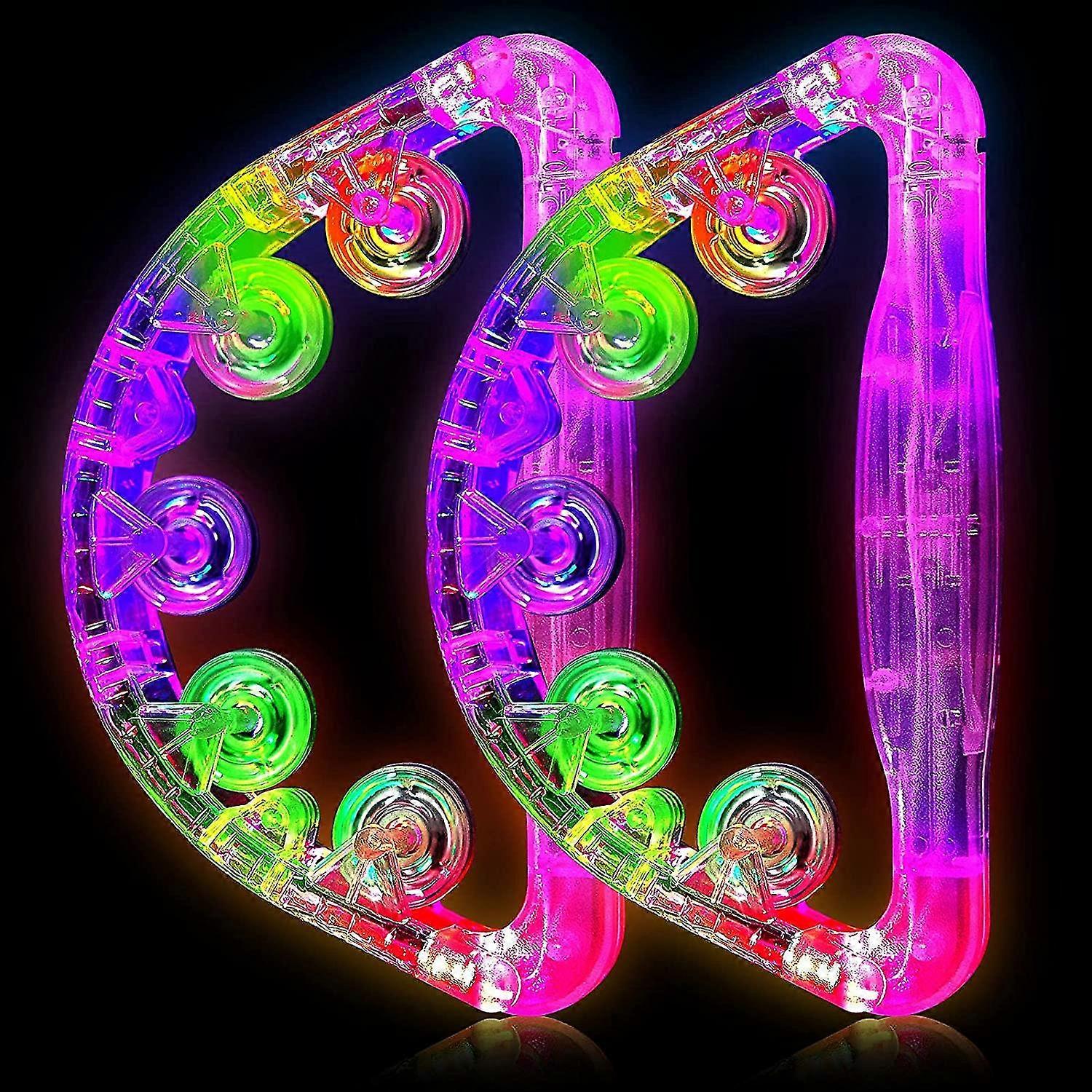 2 Pieces Tambourine For Adults Tambourine Musical Instrument Light Up Tambourine Led Glow Tambourine For Party Toys