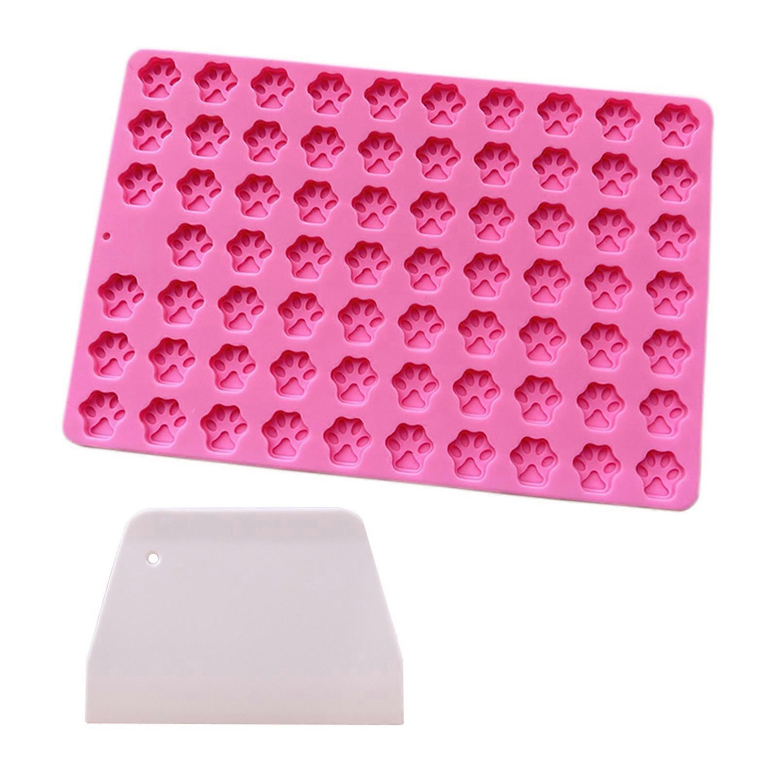 Cat Paw Print Silicone Mold with Scraper 69 Cavities Non-stick Food Grade Easy Release DIY Fondant Cake Chocolate Candy Cookie Treat Baking Mold Kitch