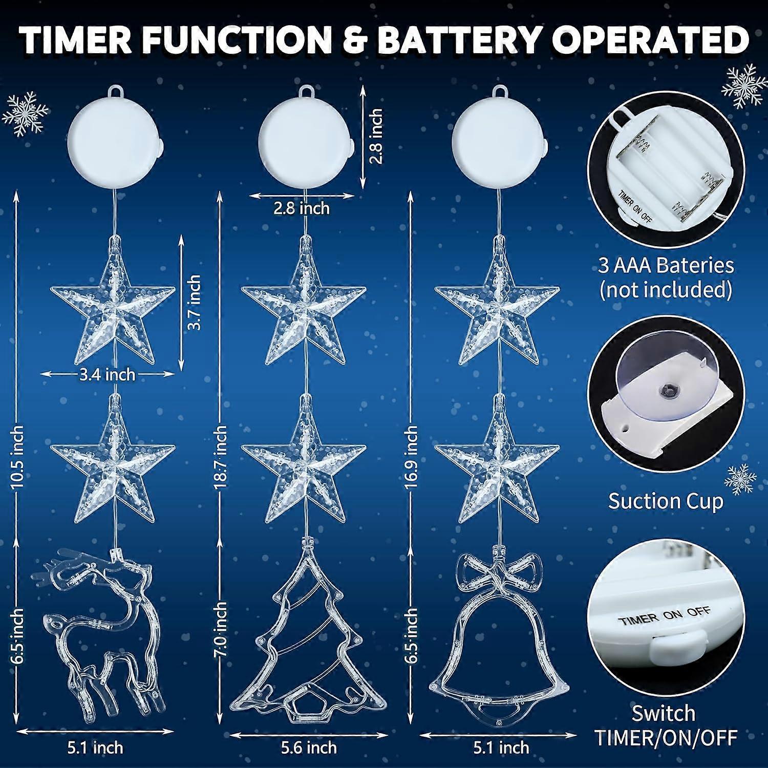 Lolstar 3-Pack Christmas Window Lights – Battery Operated With Timer, Neon LED Holiday Decor