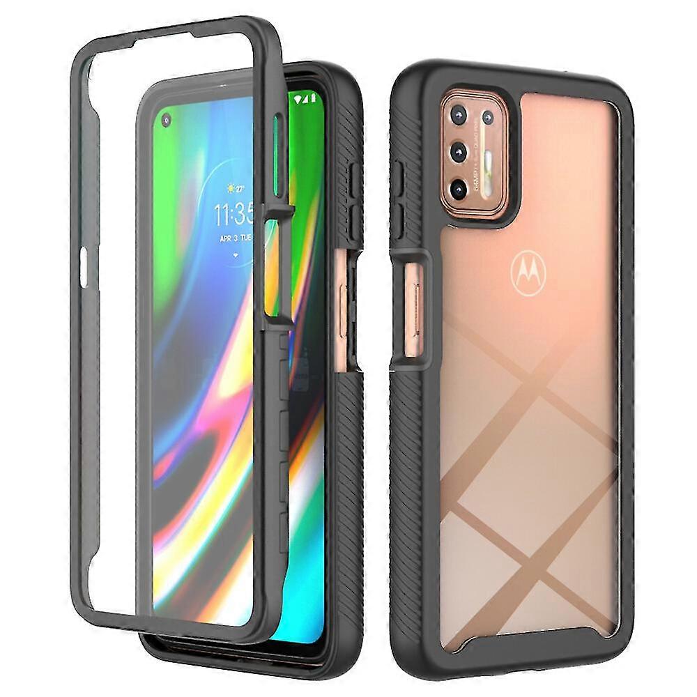 Compatible With Motorola Moto G9 Plus Case Upgrade Full-body Clear Bumper With Screen Protector Cover - Black
