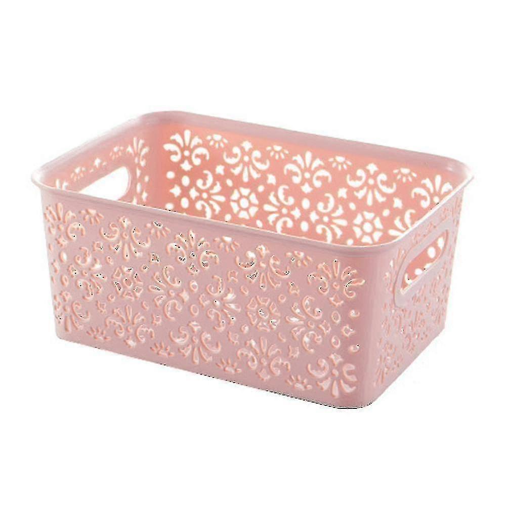 Stackable Plastic Storage Box Hollow Out Delicate Retro Pattern Storage Basket With Lid For Clothes