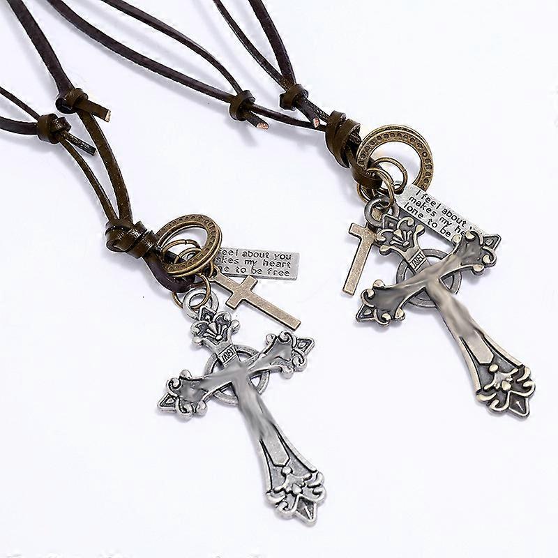 Mens Womens cross Pendant Adjustable Leather