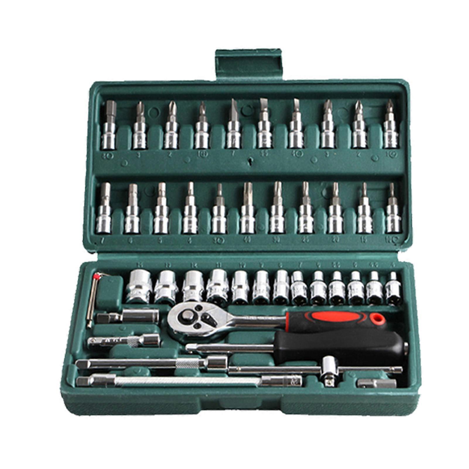 53PCS Ratchet Wrench Tool Kit &amp;Socket Tools Set Combination Socket Wrench Drive Socket Set 1/4-inch Drive Screwdriver Repairing