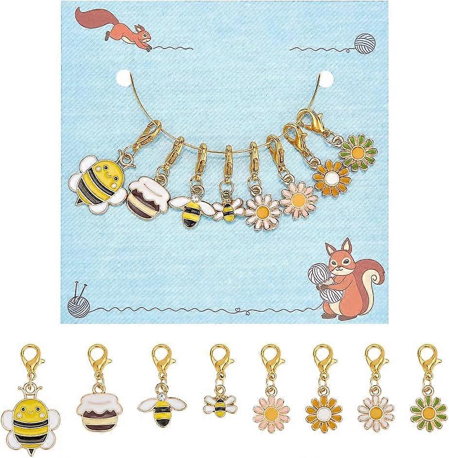 8 Pcs Bee and Flower Pendant Stitch Markers Alloy Enamel Crochet Stitch Marker Removable Lobster Clasp Locking Knitting Markers for Knitting Weaving S