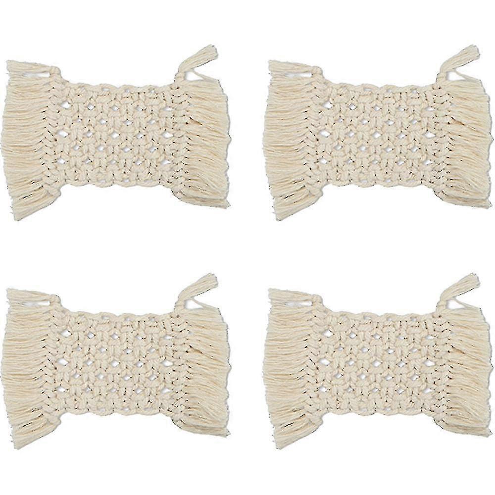 Rattan Macrame Boho Coasters | Bohemian Set Di 4 Table Decor Cute Coaster Woven