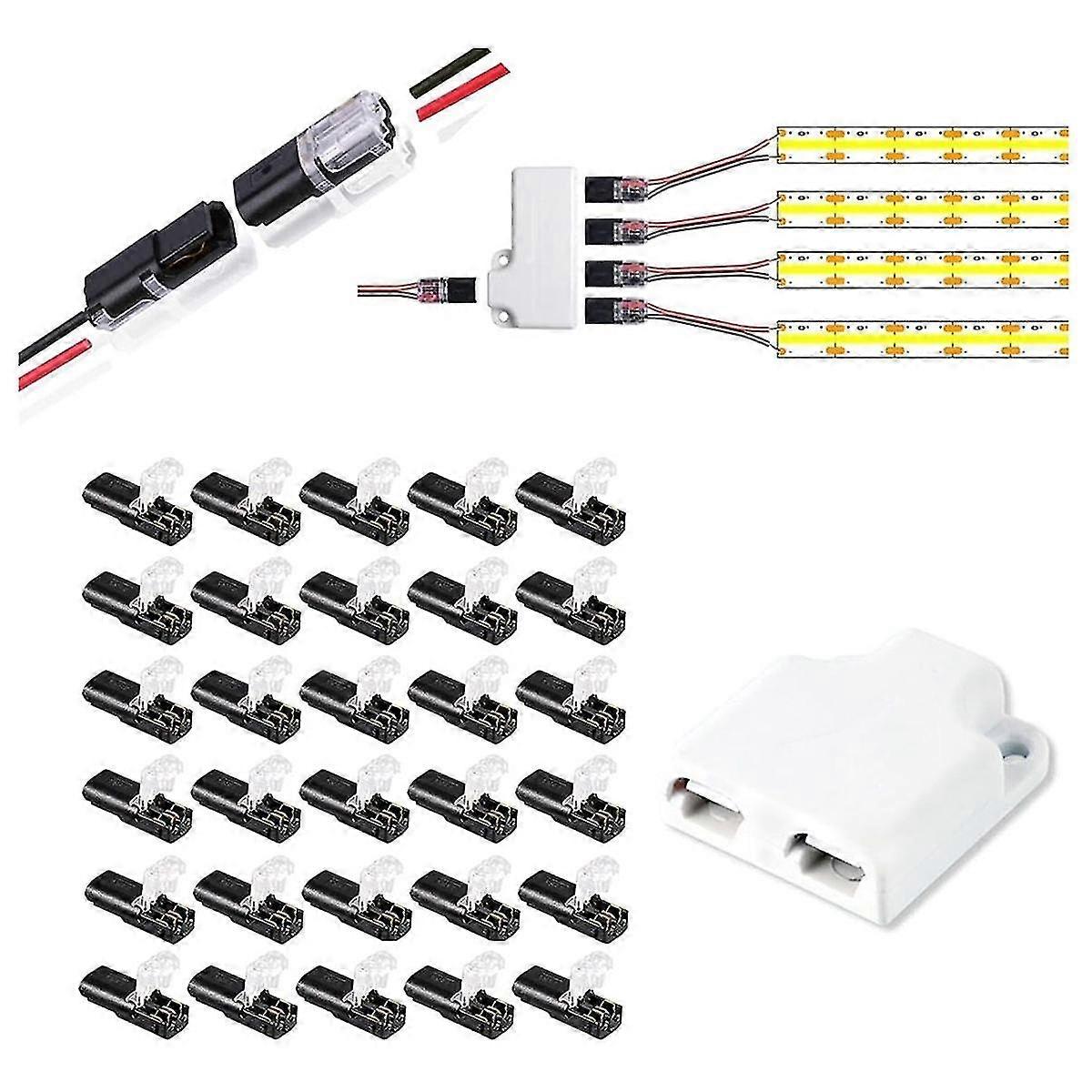 30pack Double - Wire Plug-in Connector, Pluggable 2/3/4 Pin 2 Way Led Wire Connectors Low Voltage Wire Connectors