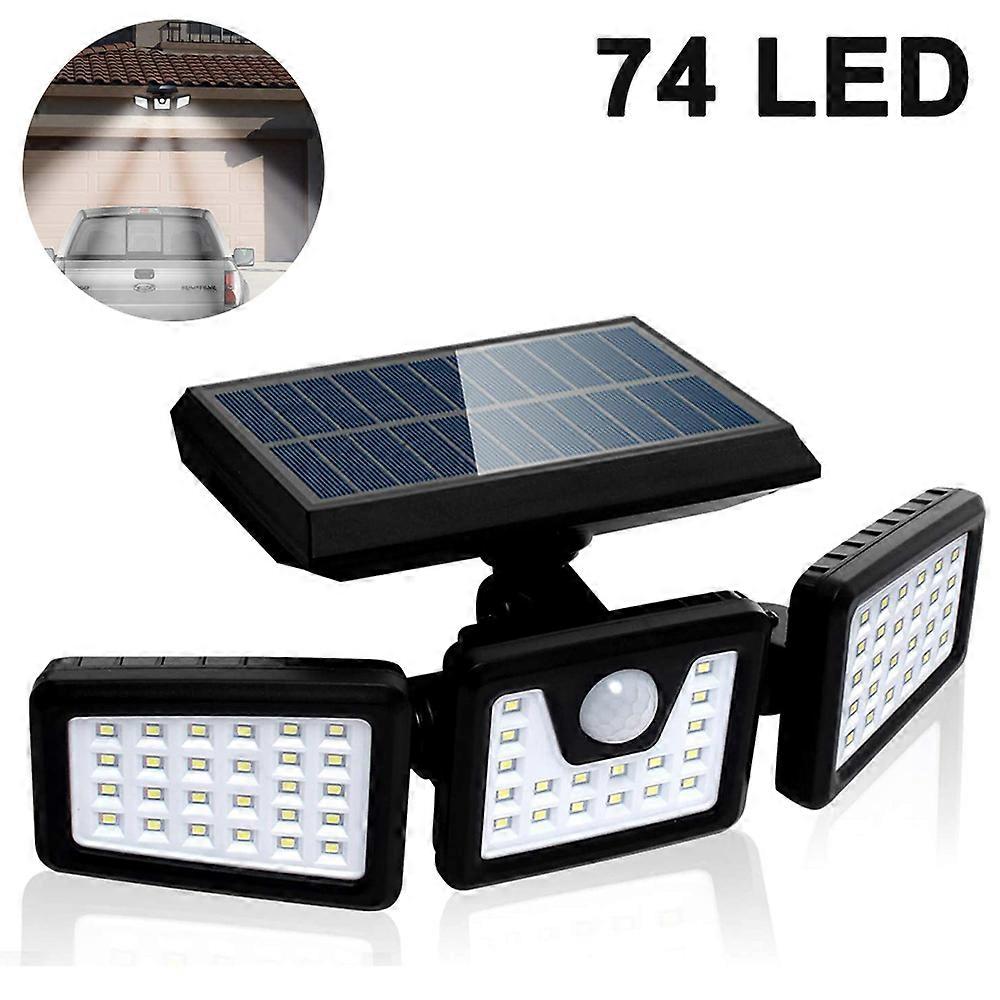 3 Head Solar Lights Outdoor Motion Sensor, 74 LED Security Lights