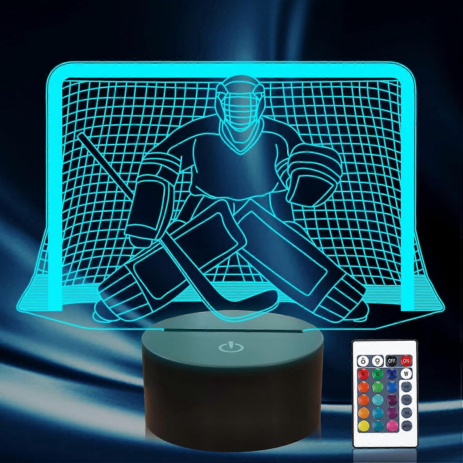 SCSYV Ice Hockey Night Light, Hockey Goalie 3D lamp 16 Color Changing with Remote Control and Timer, Mens Ice Hockey Decor