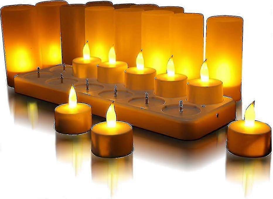 24 개의 충전식 Led 촛불 깜박임 Flameless Led 전기 촛불 스탠드 충전 스테이션, 크리스마스, 결혼식, 파티 (노란색) Xxf