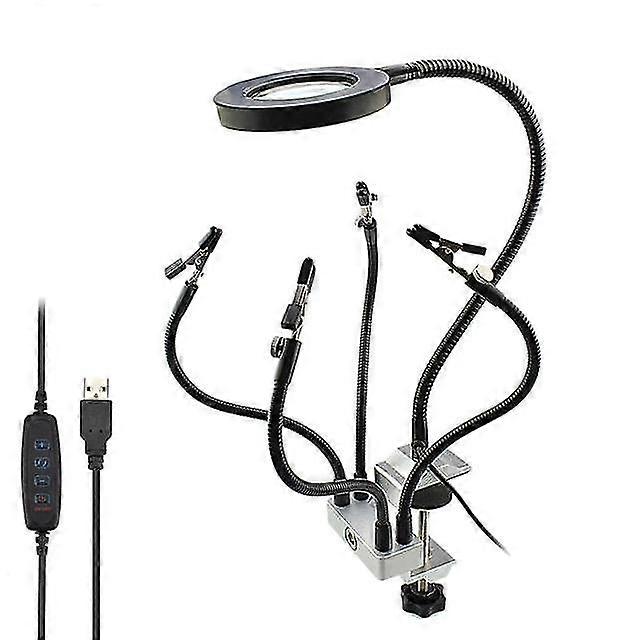 Led 3x Magnifier Bench Vise Table Clamp Soldering Helping Hand Soldering Station Usb 5pc Flexible Arms Third Hand Tool